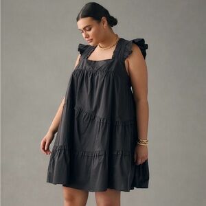 Anthropologie Black Ruffle Sleeve Dress